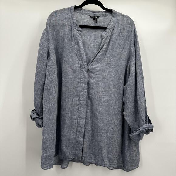 NIC+ZOE Shirt Womens 3X Blue Linen Lightweight Tunic Button Up Top Relaxed Fit - Picture 1 of 11